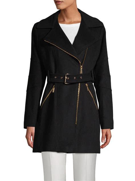 women's wool blend belted coat michael kors|Michael Kors single breasted coat.